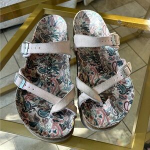 Birkenstock Mayari Sandals - Paisley Footbed, Suede Straps, Size 40